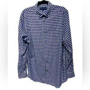 Five Four Blue White Plaid Long Sleeve Button Down Dress Shirt Collar Casual